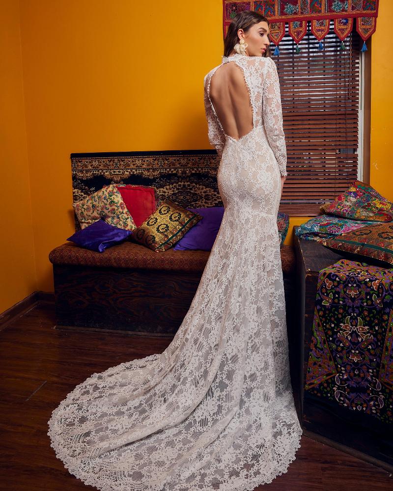 Lp2349 boho modest wedding dress with long sleeves and open back2